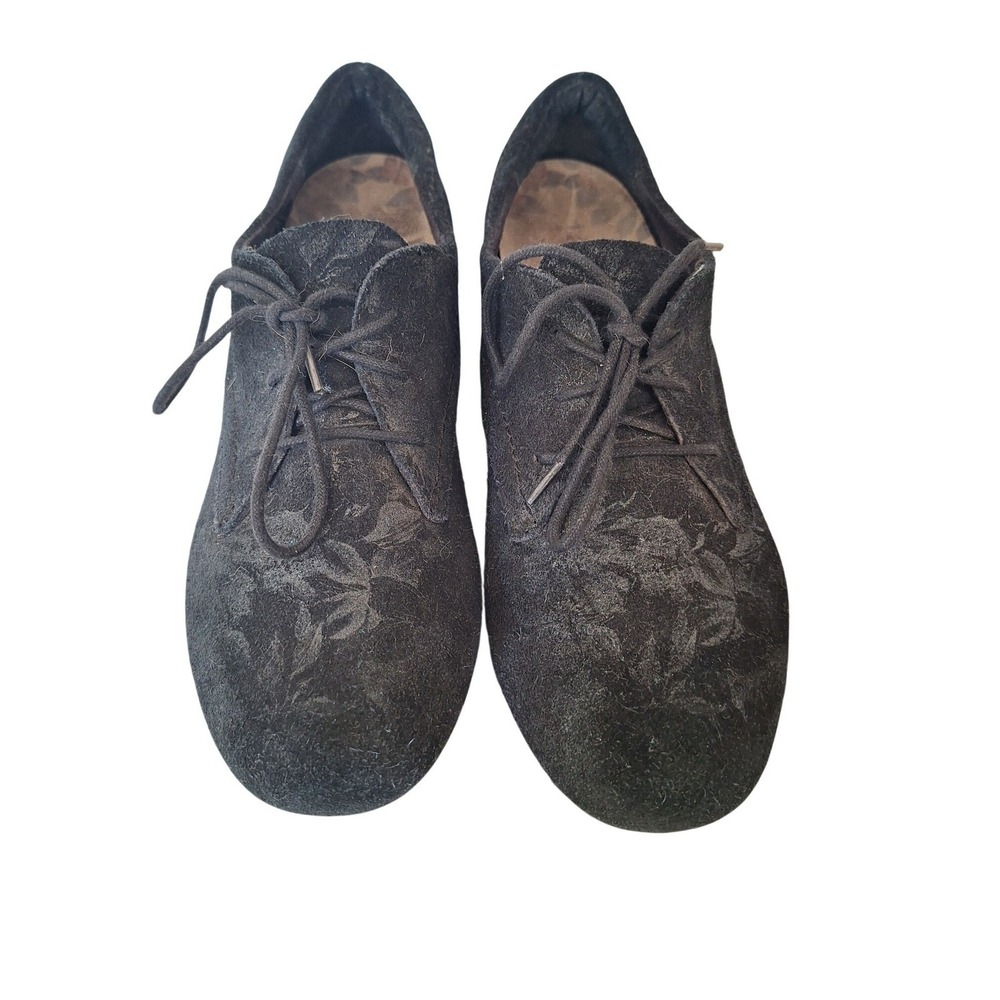 TAOS 'Cobbler' Black Suede‎ Metallic Floral Print Oxfords Shoes Women's Sz. 9